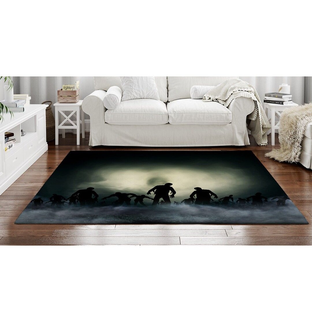 Zombie Rugs Hoard of Zombies With Fog Area Rug Black and Gray Area Rugs ...