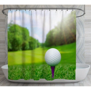 Golf Shower Curtain Golf Bathroom Decor Green Shower Curtain Personalized Shower Curtain Golf Ball On Grass Golf Course Shower Curtains
