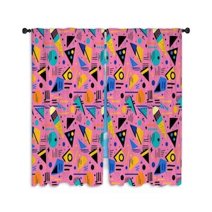 1980s Window Curtain, Funky Curtains, Geometric Curtain Panel, Groovy Window Treatment, Retro Home Decor