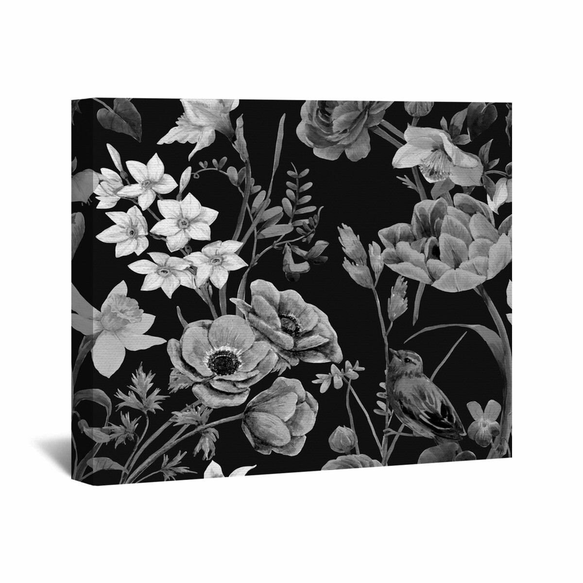Floral Canvas Wall Art Grey Floral Wall Art Black And Grey Etsy