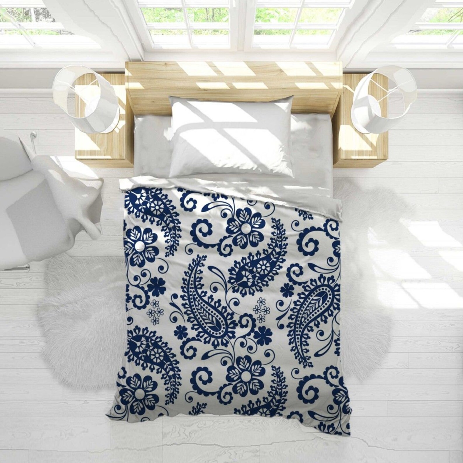 Paisley Blue Fabric Duvet Cover Blue And White Bedding White Etsy