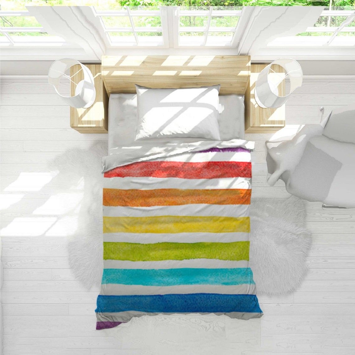 Colorful Rainbow Stripes Bedding Rainbow Comforters Colorful Etsy