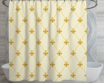 Fleur De Lis Shower Curtain: Gold Diamond Bathroom Decor, Personalized