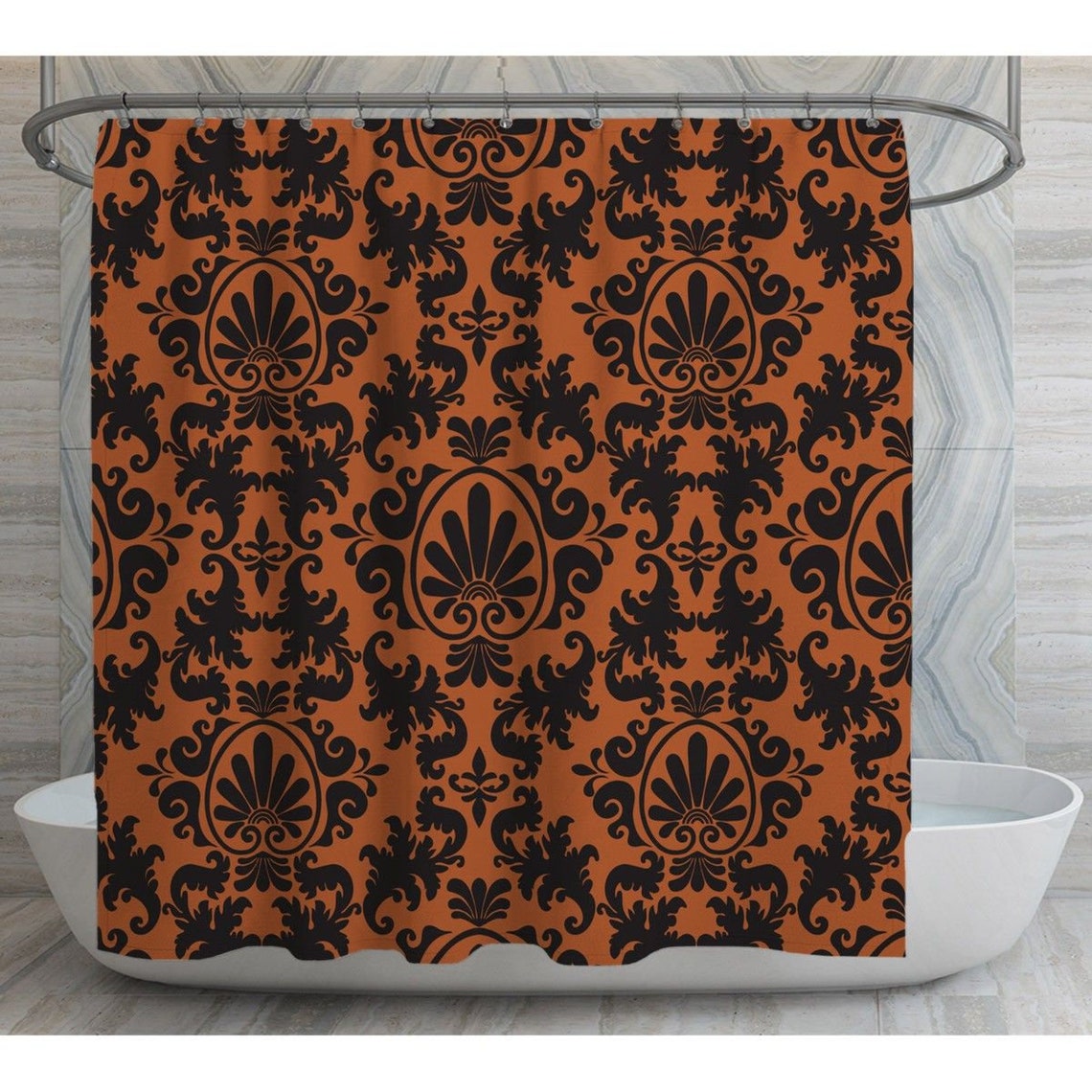 Black and Orange Damask Shower Curtains Damask Shower Curtain Etsy UK