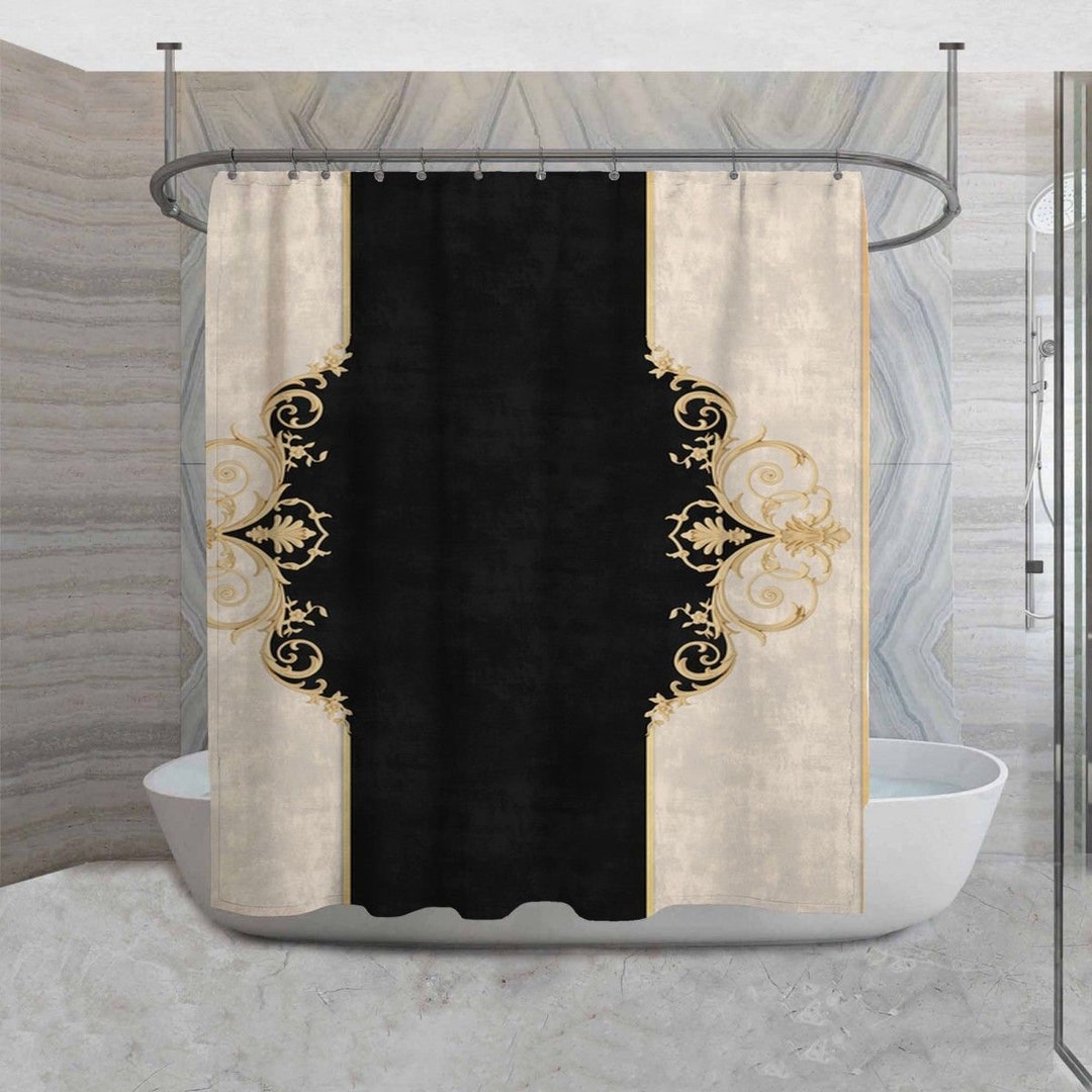 Black and Beige Shower Curtains Damask Pattern Shower Curtain