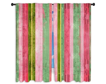 Pink And Green Window Curtains Vintage Stripes In Pink Curtains Shades Of Pink Drapes Shabby Stripe Design Curtain Panel Vertical Lines