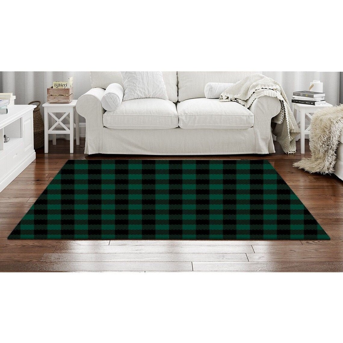 Buffalo rugs buffalo area rug green and black plaid rug Etsy