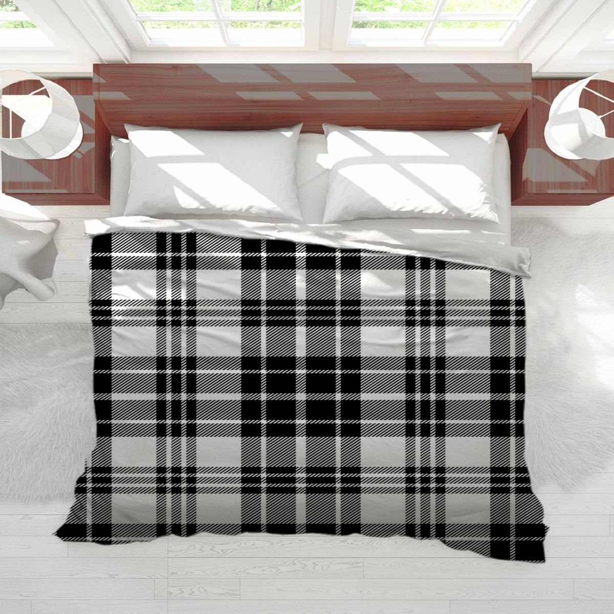 Black And White Plaid Duvet Cover Plaid Pattern Duvet Black Etsy