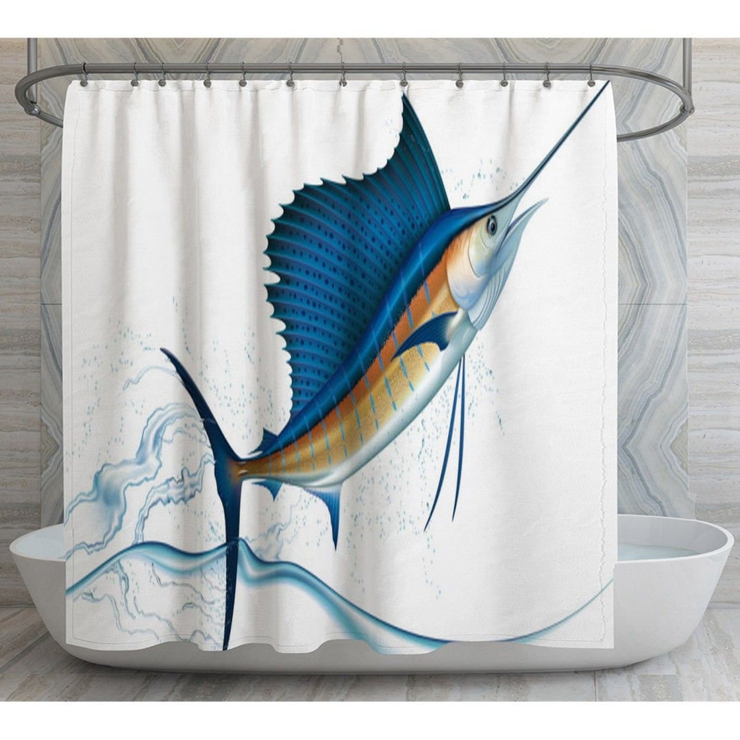 Ocean Fish Shower Curtain Swordfish Shower Curtain Blue Etsy