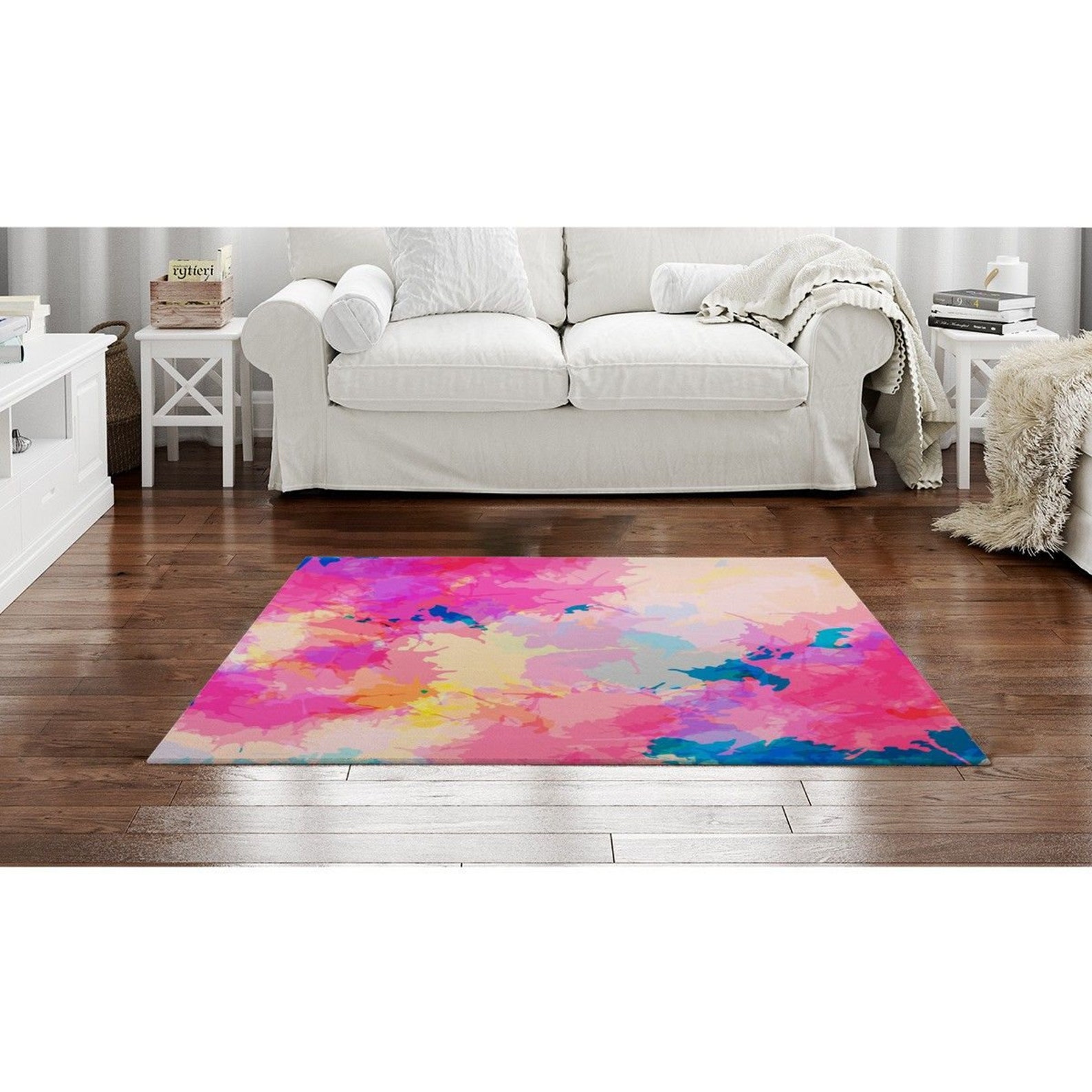 Pink And Blue Abstract Art Area Rug Pink Abstract Rug Area Etsy