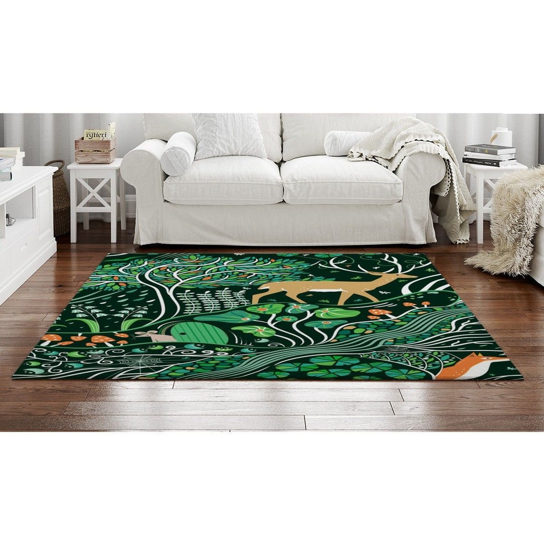 Forest Rugs Forest Area Rug Animal Area Rugs Nature Rug Green Etsy
