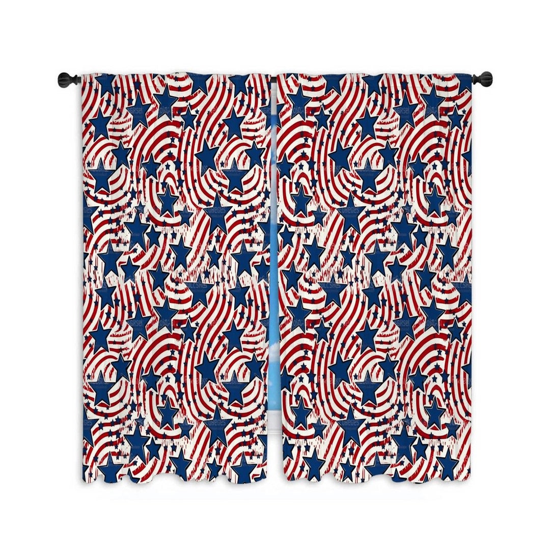 Patriotic Window Curtain American Flag Blackout Curtains Blue Etsy
