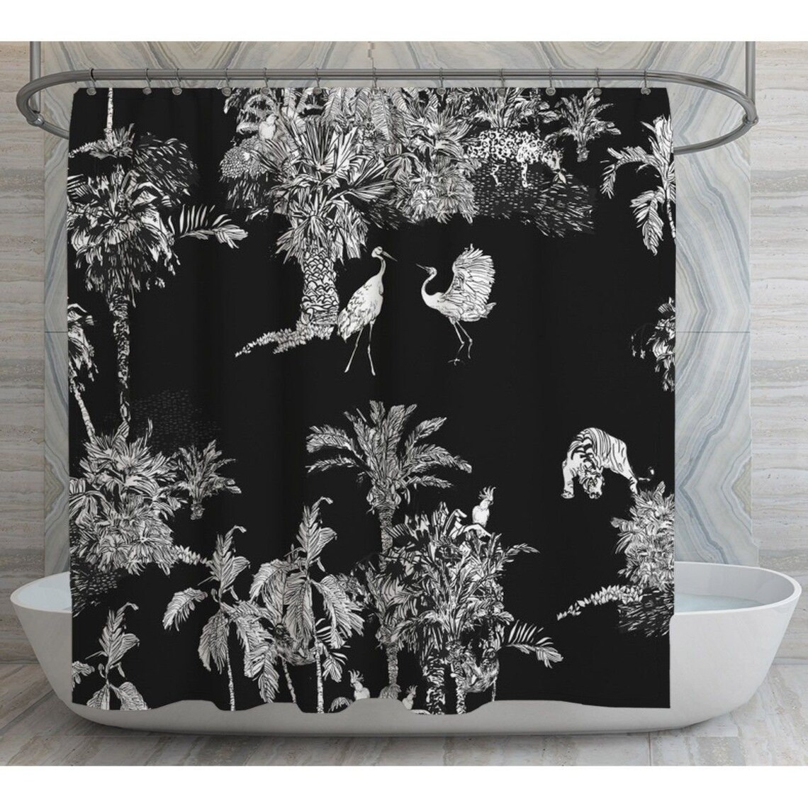 Black Toile Shower Curtains Toile Pattern Shower Curtain Etsy
