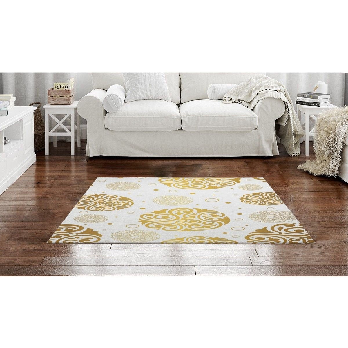 Gold Rugs White And Gold Rug Gold Medallion Area Rugs Etsy