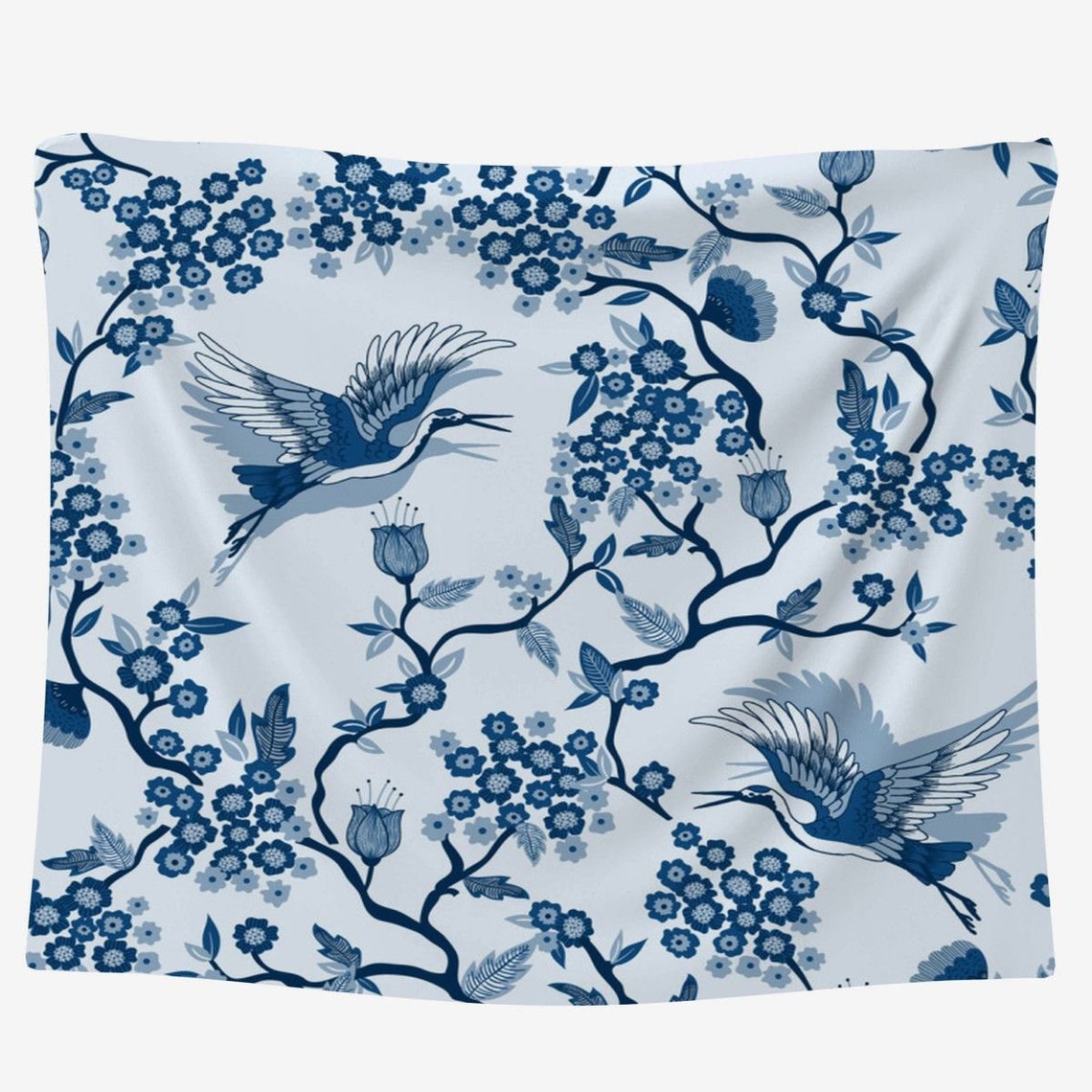 Blue Fabric Blue Chinoiserie Fabric Chinoiserie Pattern Etsy