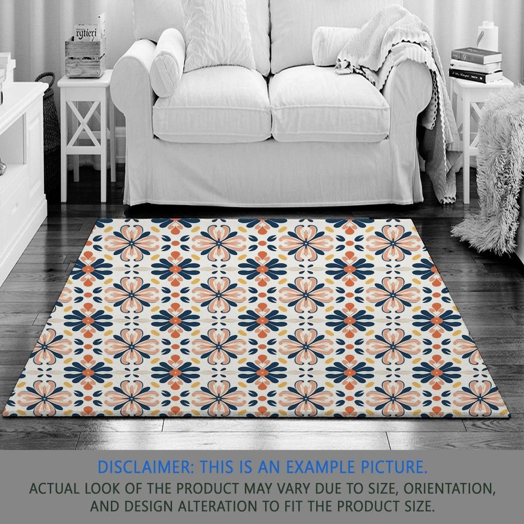 Tuscan Rug Classic Floral Rugs Orange and Blue Area Rug Etsy