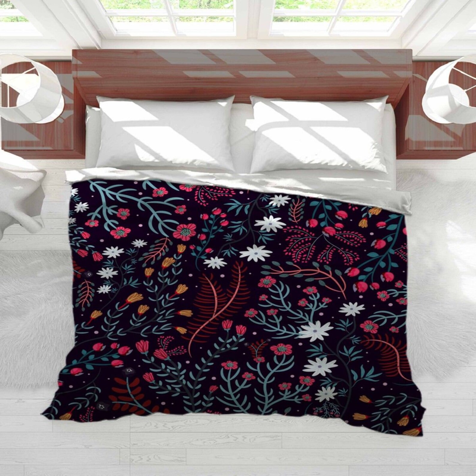 Black Floral Duvet Cover Black Floral Duvets Wildflower Etsy