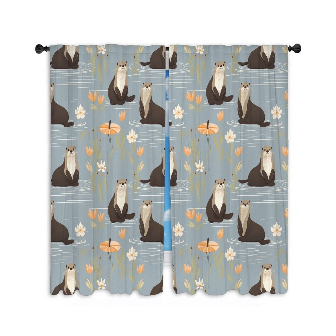 Otter Window Curtain Lakehouse Curtains Farmhouse Curtain Etsy
