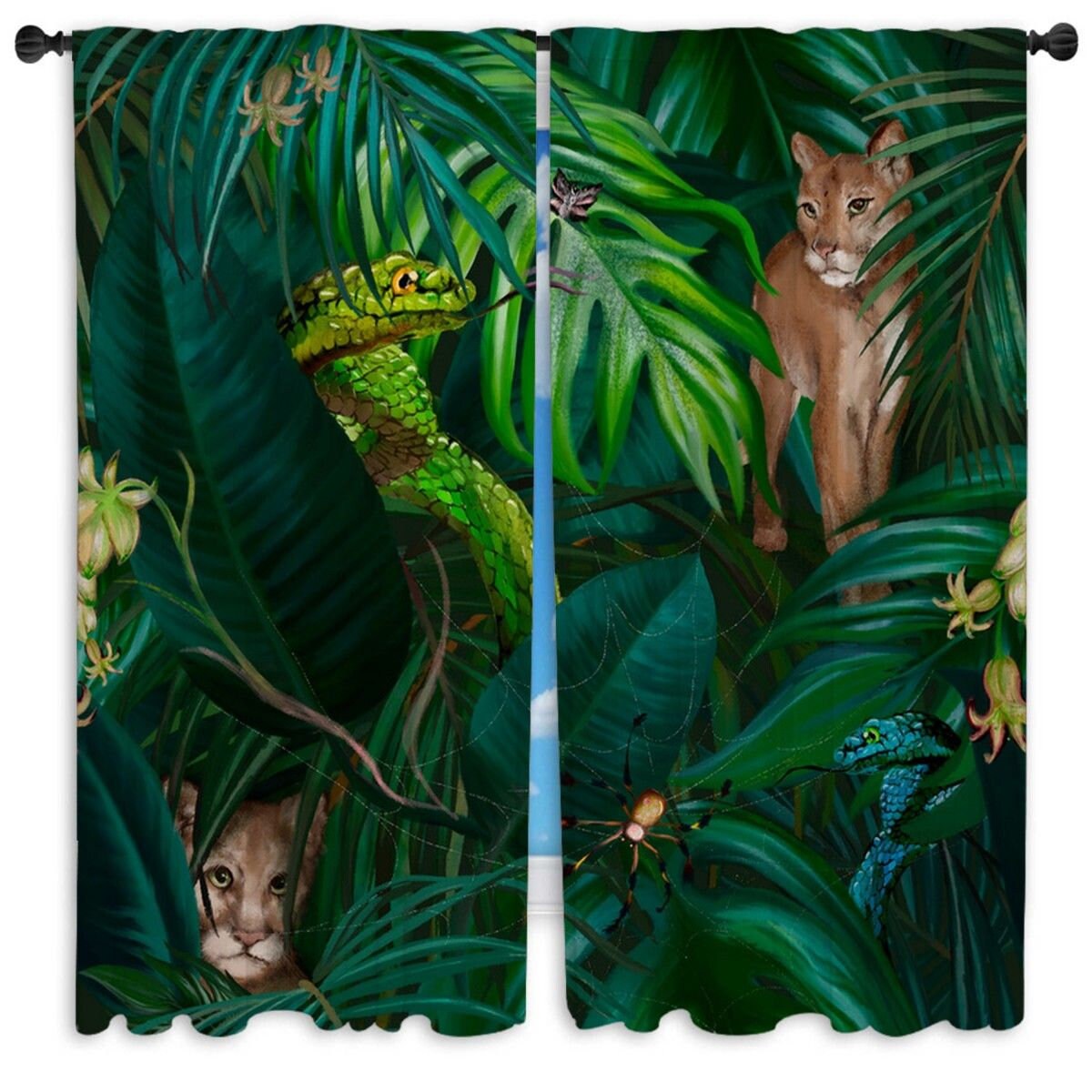 Jungle Window Curtains Jungle Drapes Jungle Curtain Panels Etsy