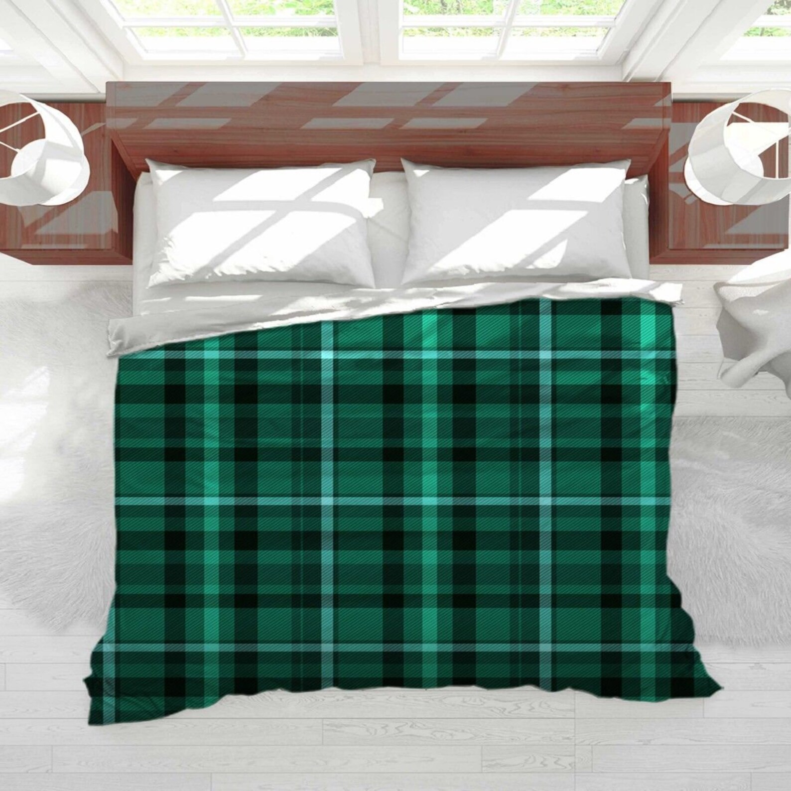 Emerald Green Comforter Plaid Bed Spread Emerald Green Plaid | Etsy