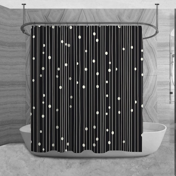 Abstract Stripe Shower Curtains Asymmetrical Lines And Dots Shower Curtain Black And White Shower Curtains Black Abstract Shower