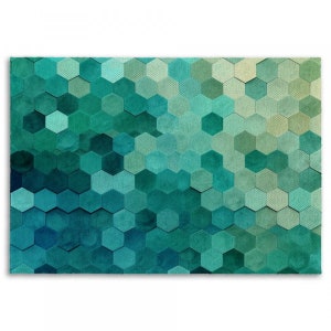 Blue And Green Geometric Area Rug Turquoise Area Rug Hexagon Rug Green Geometric Rug Teal Area Rug Abstract Rug Green Customized Rug