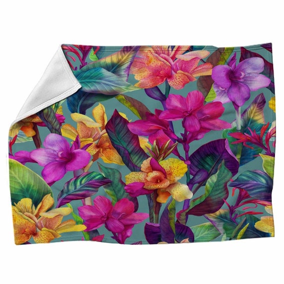 Bright Floral Blankets Exotic Flowers and Leaves Fleece Etsy
