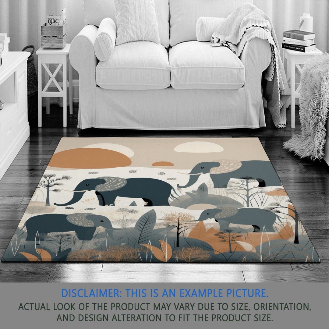 Elephant Rug Forest Animal Rugs Cute Elephants Area Rug Etsy