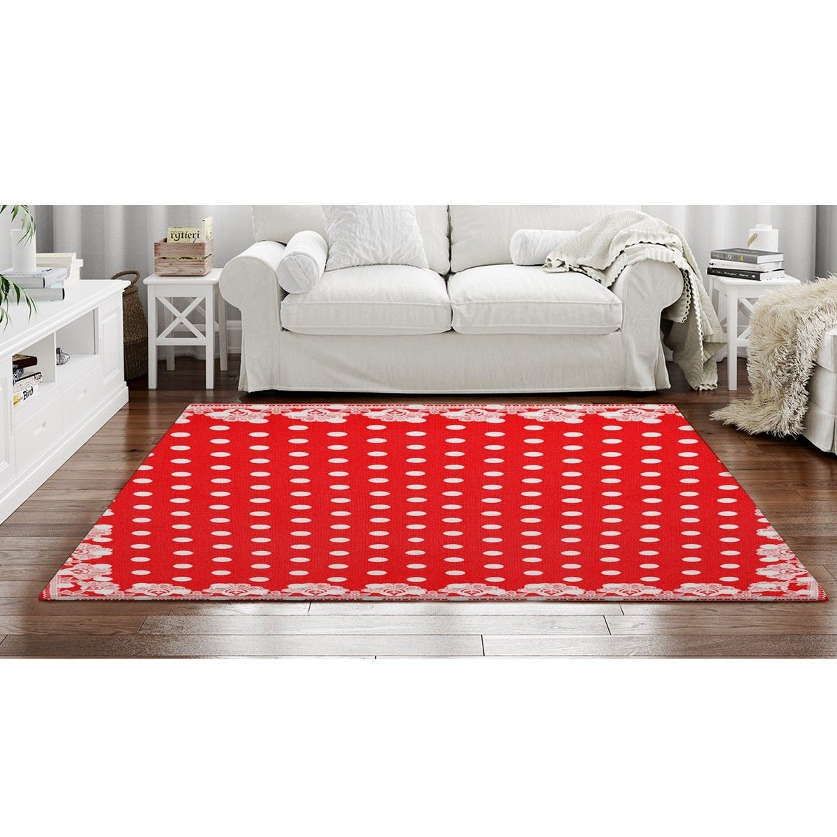Circles With Lace Border Rug Red Polka Dot Area Rugs Red And Etsy
