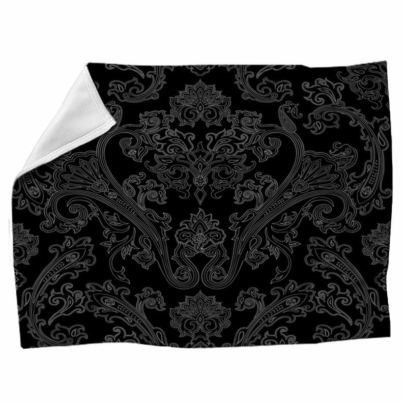 Black Damask Blankets Damask Pattern Fleece Blanket Gothic Etsy