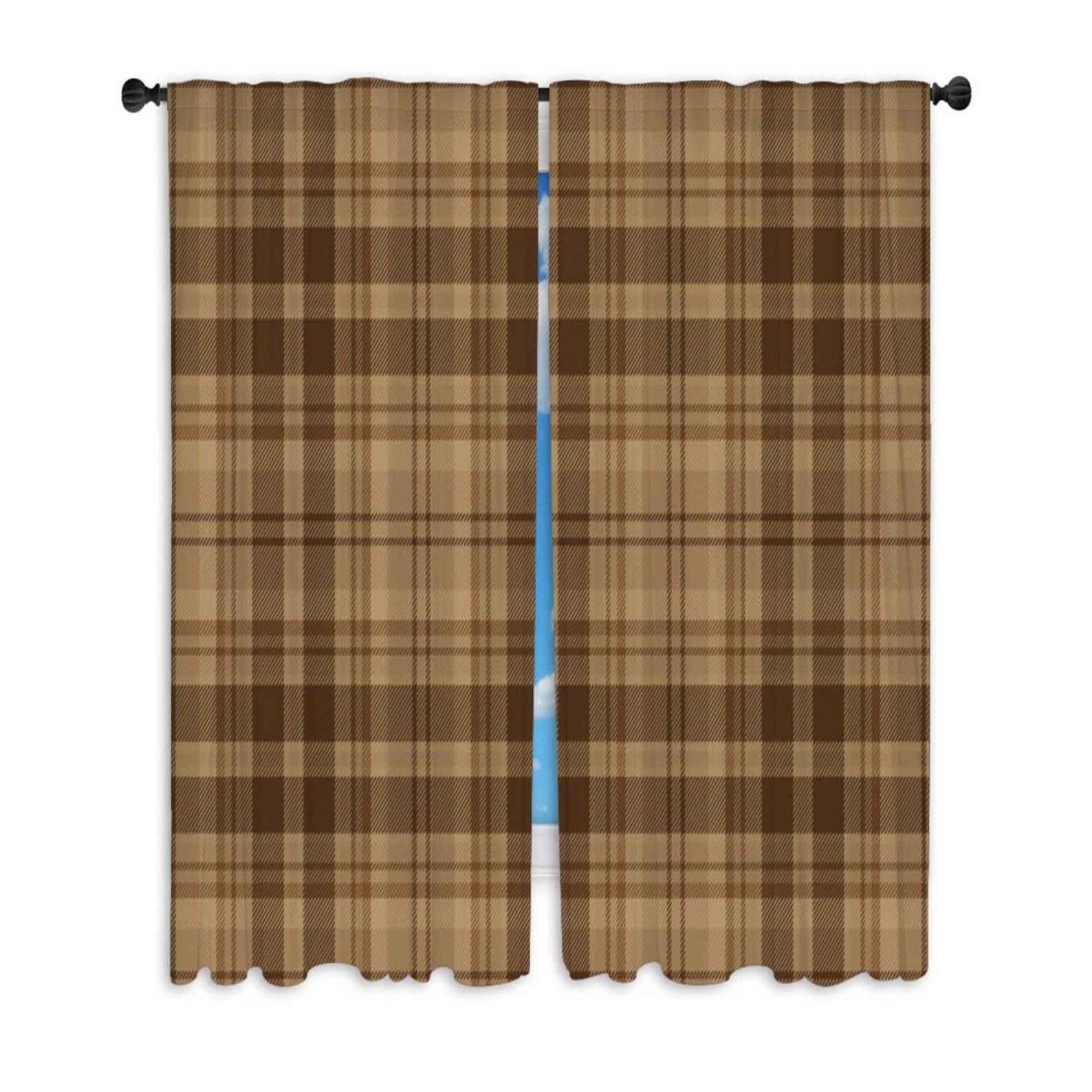 Braune Fenster vorhänge braun karierte Muster Drapes Etsy