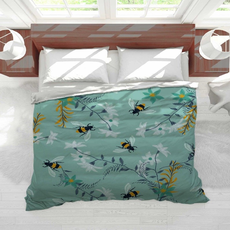 Insect Comforter Bee Comforter Bee Bedding Bees And Flowers Etsy