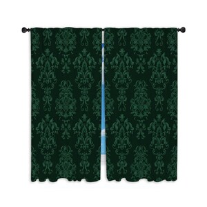 Emerald Green Damask Curtain Panel: Abstract Window Drapes