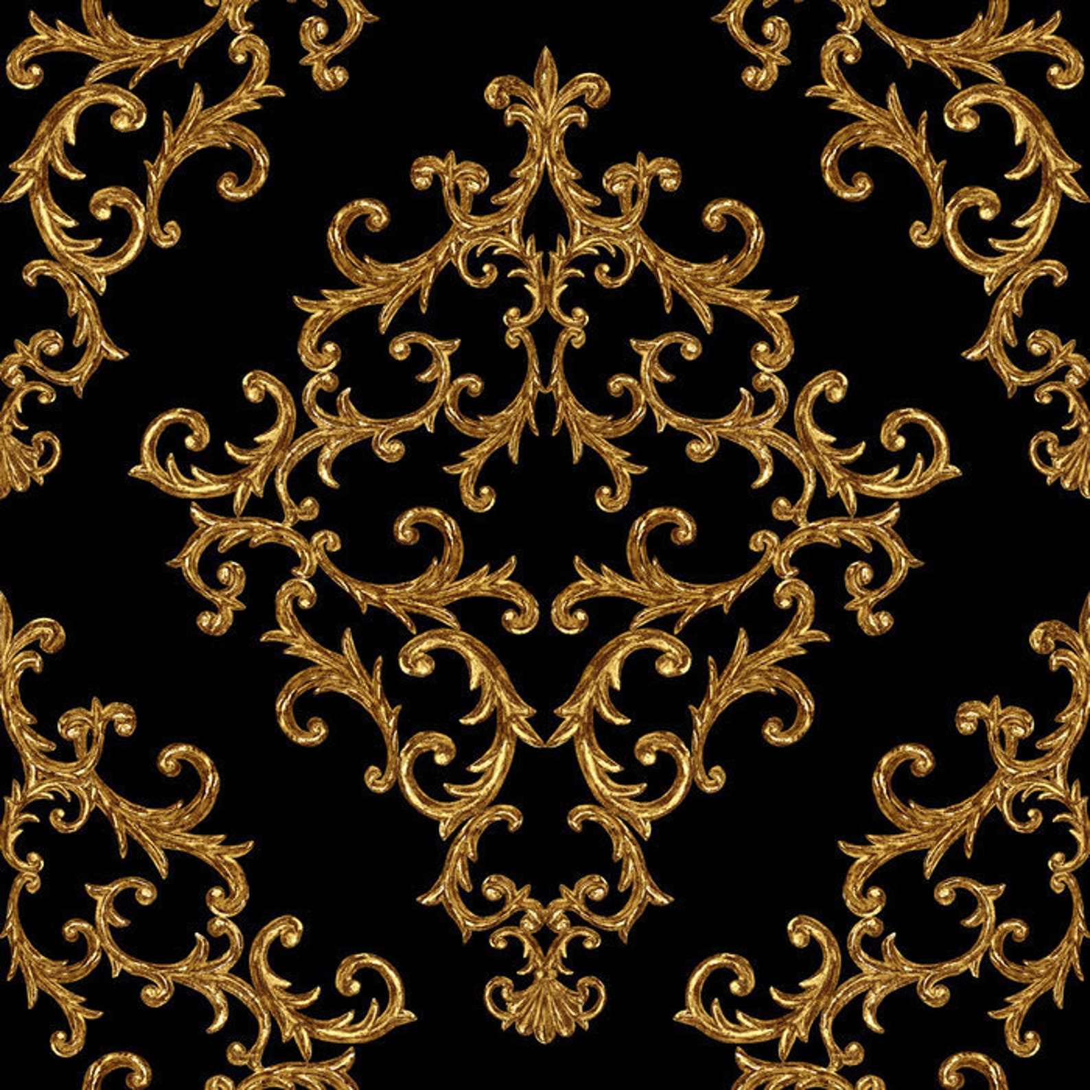 Black And Gold Damask Rugs Damask Pattern Rugs Vintage Rug Etsy