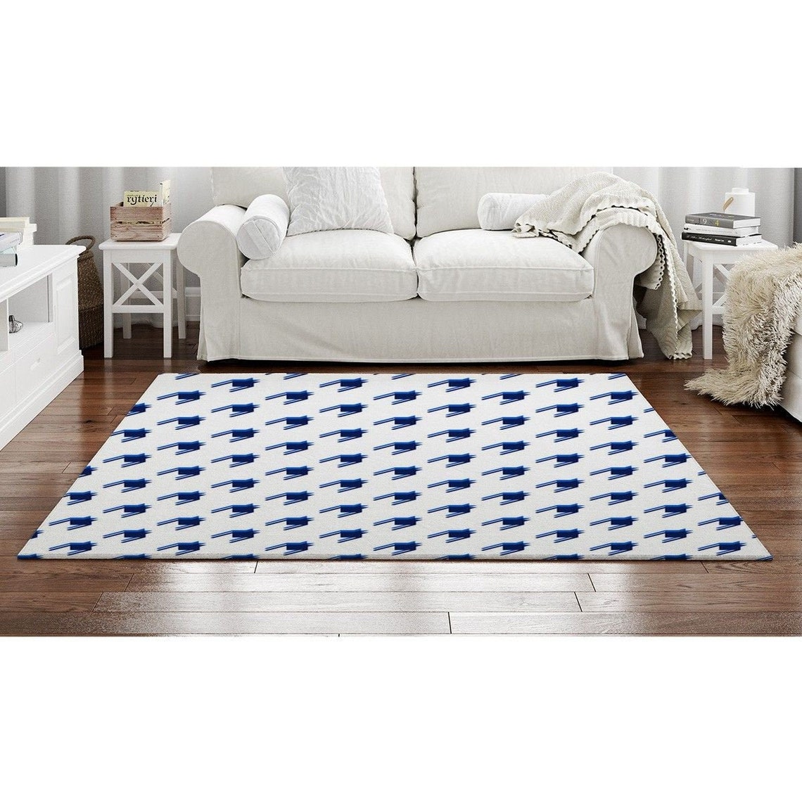 Blue And White Rugs Abstract Area Rug Blue And White Etsy