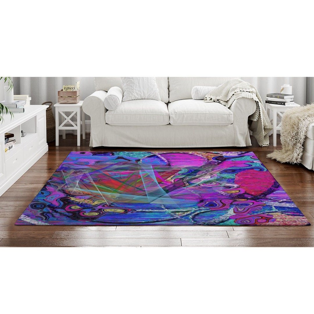 Blue and Purple Rugs Vibrant Abstract Artwork Area Rug Purple Area Rugs Colorful Modern Rug