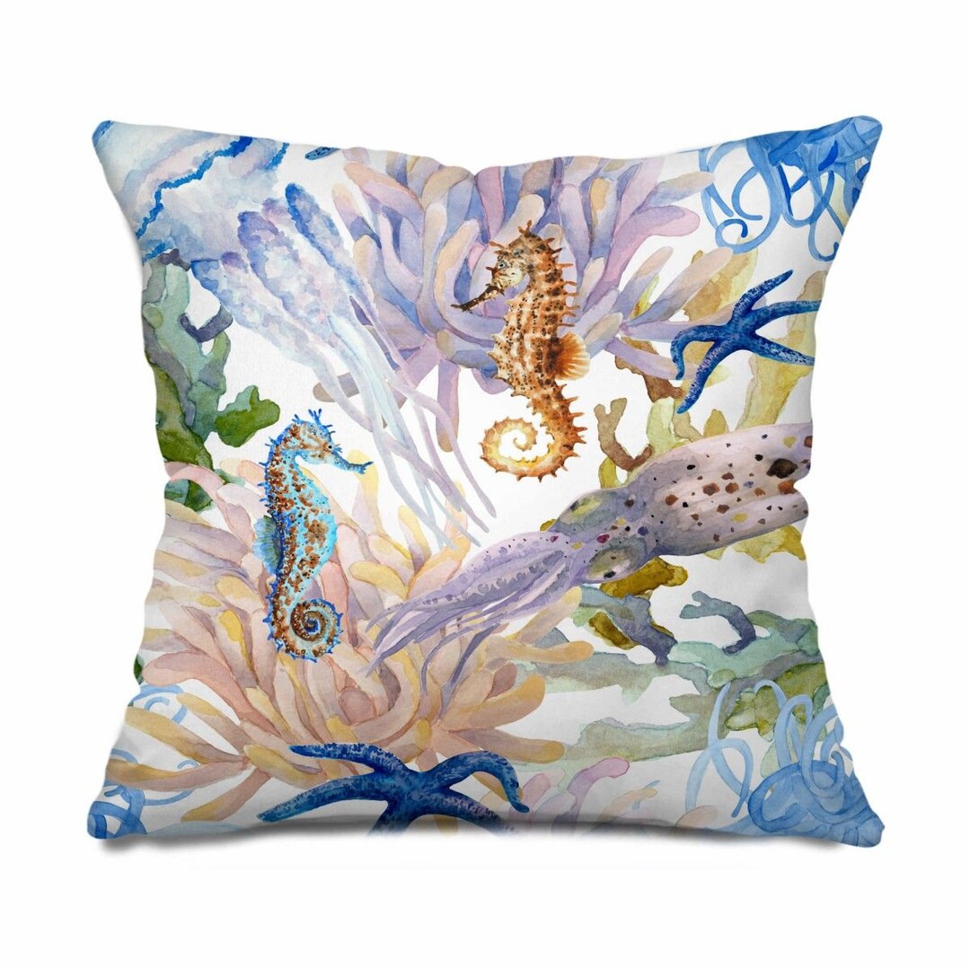 Seahorse Pillow Ocean Pillow Cover Underwater Throw Pillow Etsy