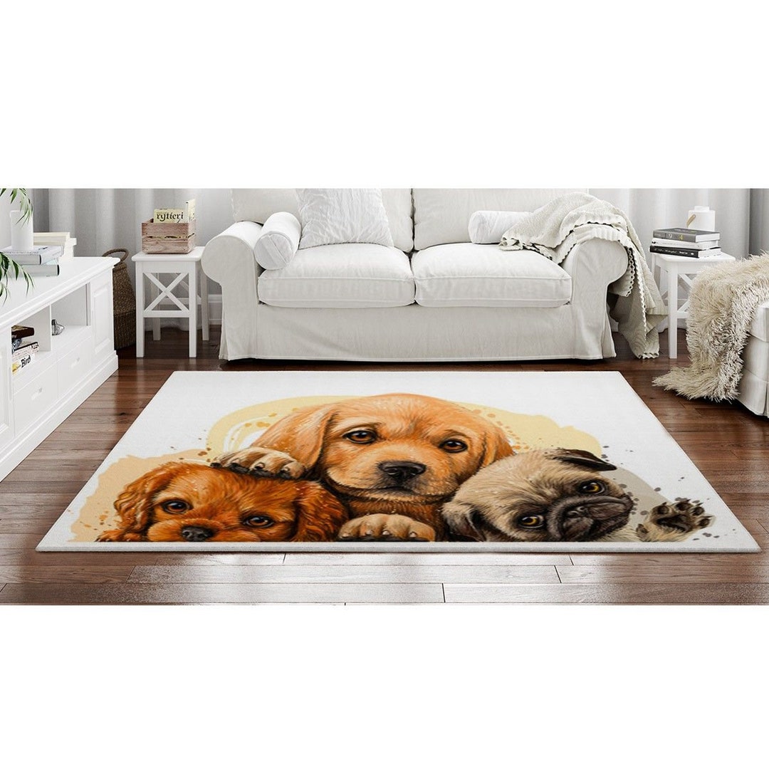 Puppy Rugs Cute Puppies Artwork Area Rug Brown Area Rugs Etsy