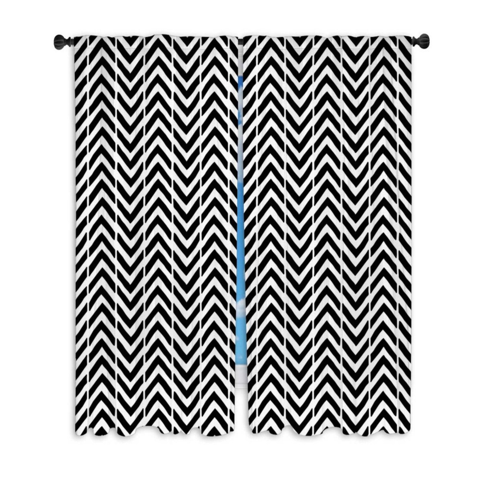 Black And White Chevron Window Curtains Chevron Pattern Etsy
