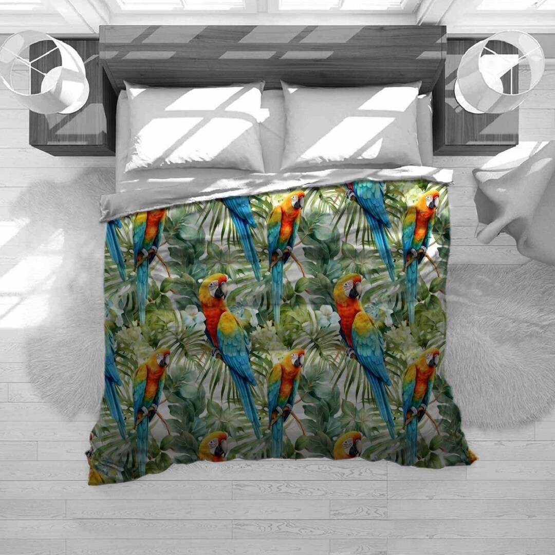 Parrot Bedding Tropical Bird Bedding Set Forest Comforter Etsy