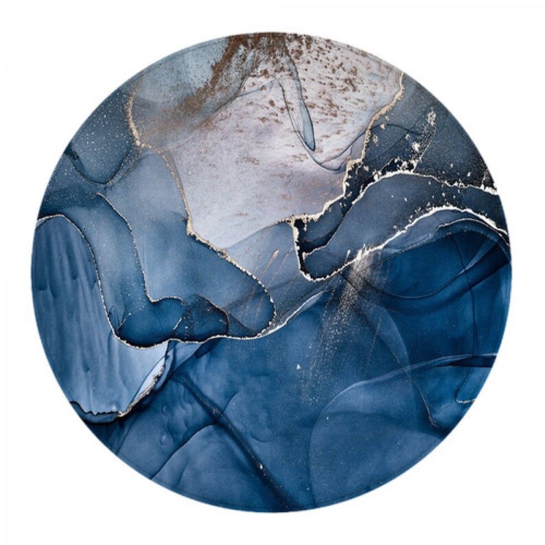 Blue Round Rugs Blue Circle Rug Blue and Gold Round Rug Etsy