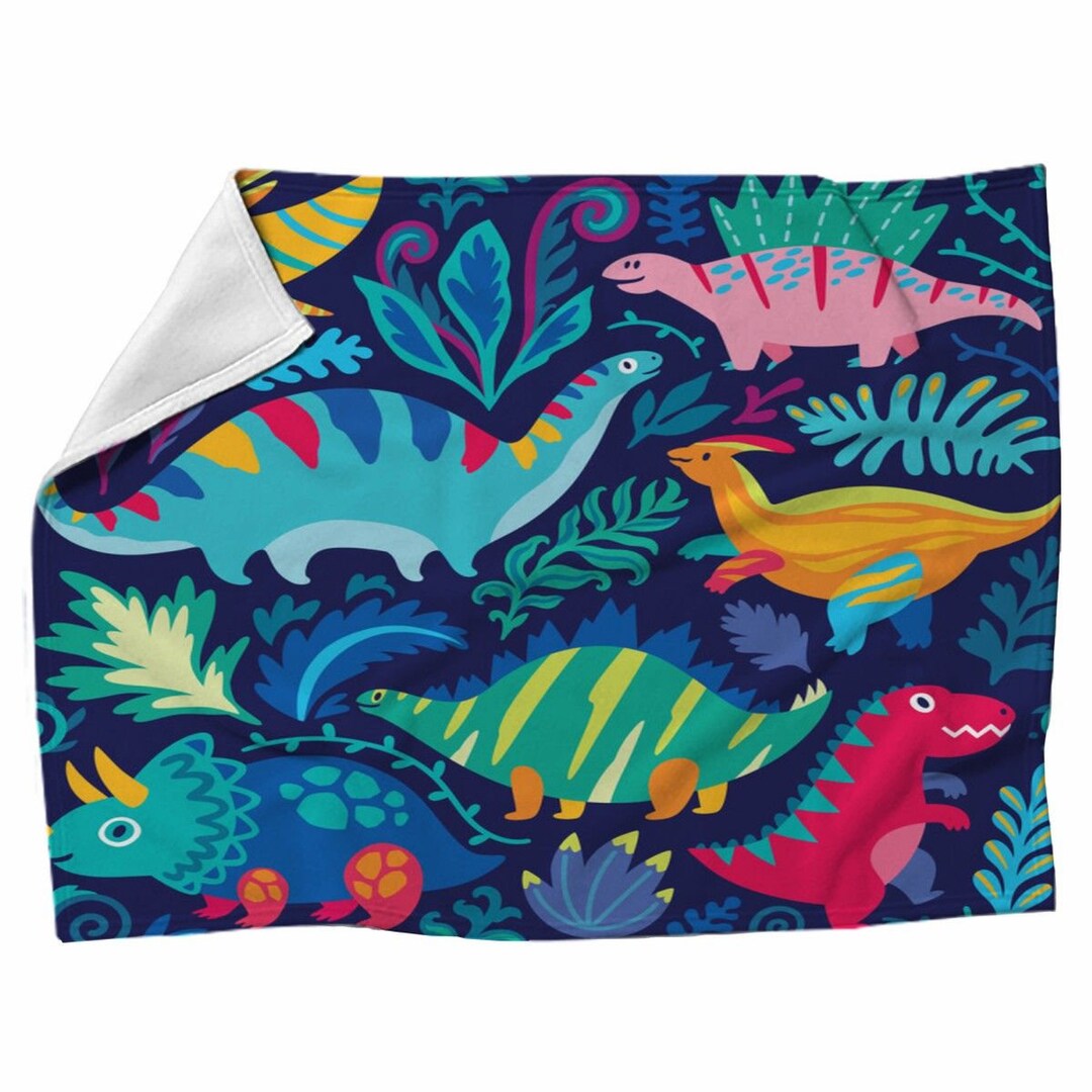 Dinosaur Blankets Cute Dinos and Leaves Fleece Blanket Etsy