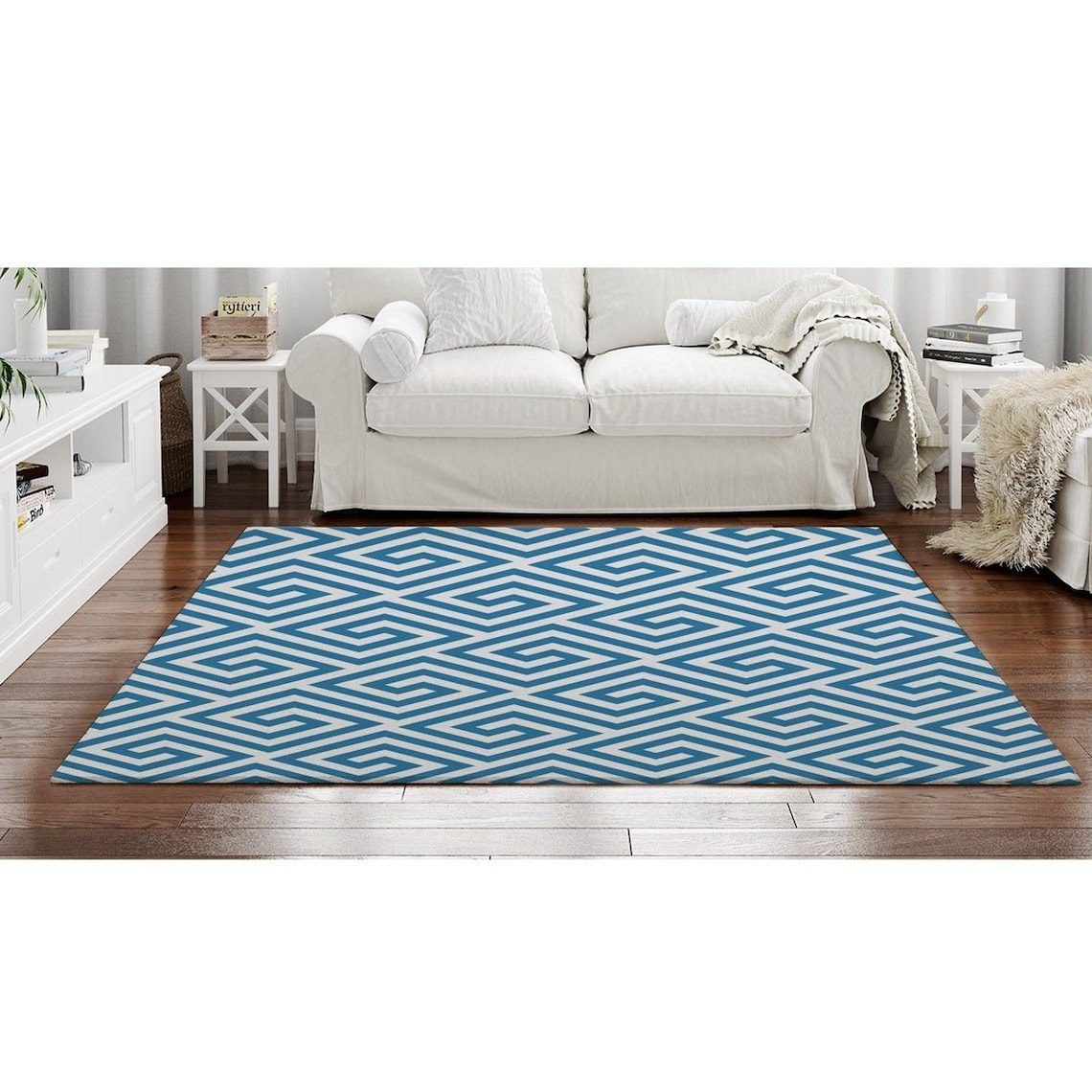 Diamond Pattern Rug Blue Geometric Area Rugs Blue And Light Etsy