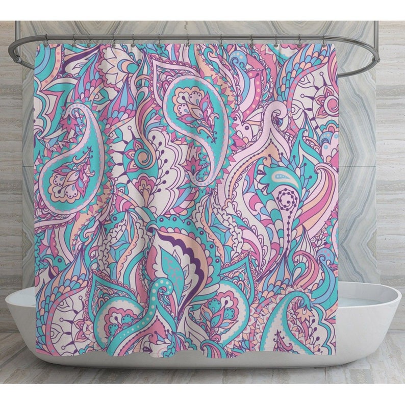 Paisley Shower Curtain Boho Shower Decor Pink Bathroom Etsy