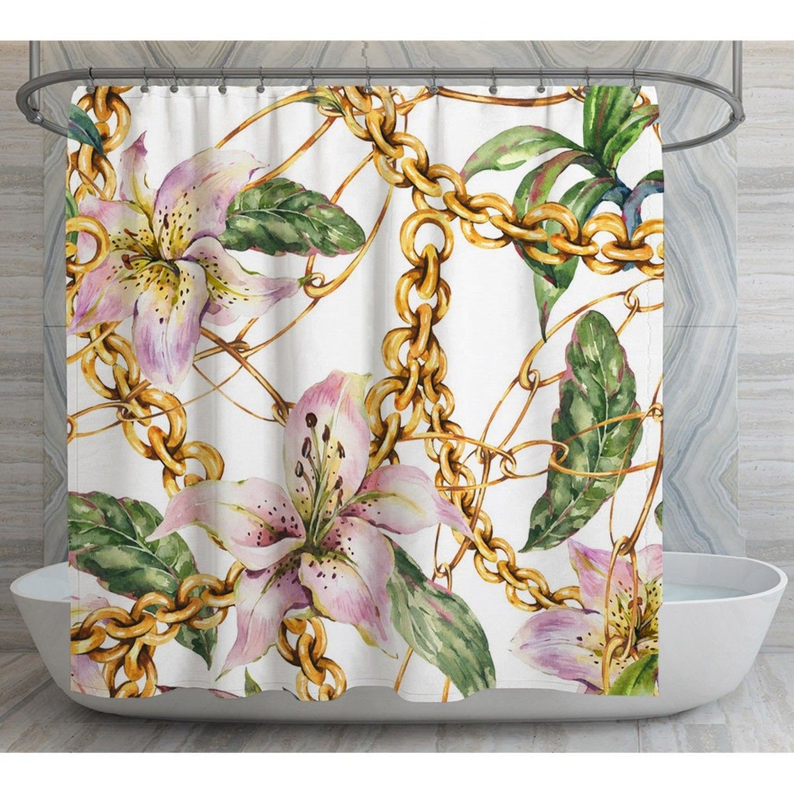 Jewelry Shower Curtains Jewelry Bath Decor Gold Chain With Etsy