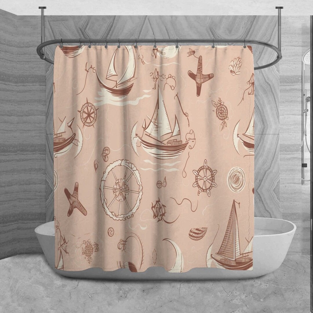 Nautical Shower Curtain Boat House Bathroom Decor Lakehouse Etsy