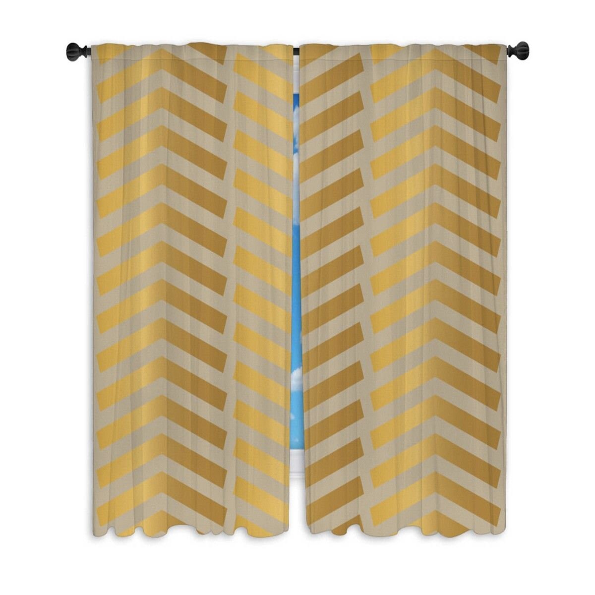 Gold Window Curtains Geometric Curtain Panels Gold | Etsy