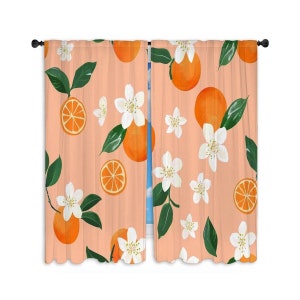 Pastel Orange Window Curtains Oranges And White Flowers  Curtains Peach Orange And White Drapes Fruit Print Curtain Panel Tropical