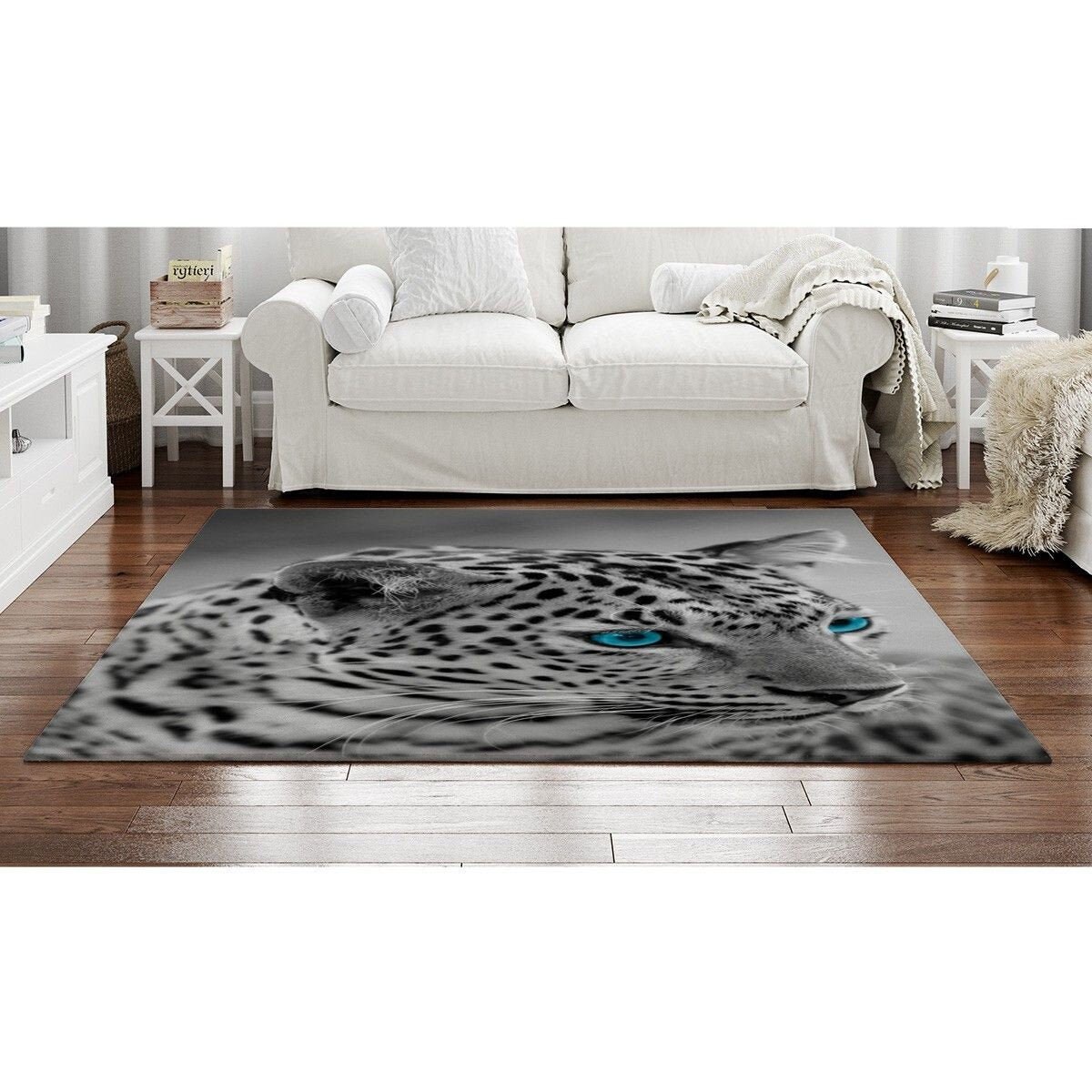 Leopard Rugs Animal Area Rugs Snow Leopard Rug Black And Etsy