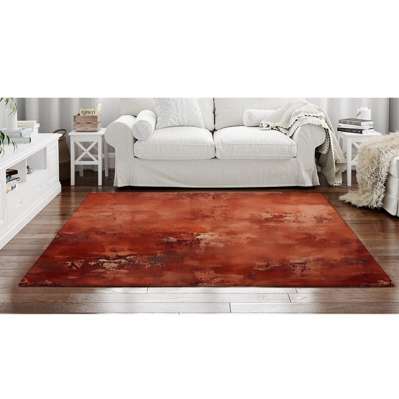 Terracotta Abstract Area Rug: Grunge Rust Colored Floor Mat - Etsy